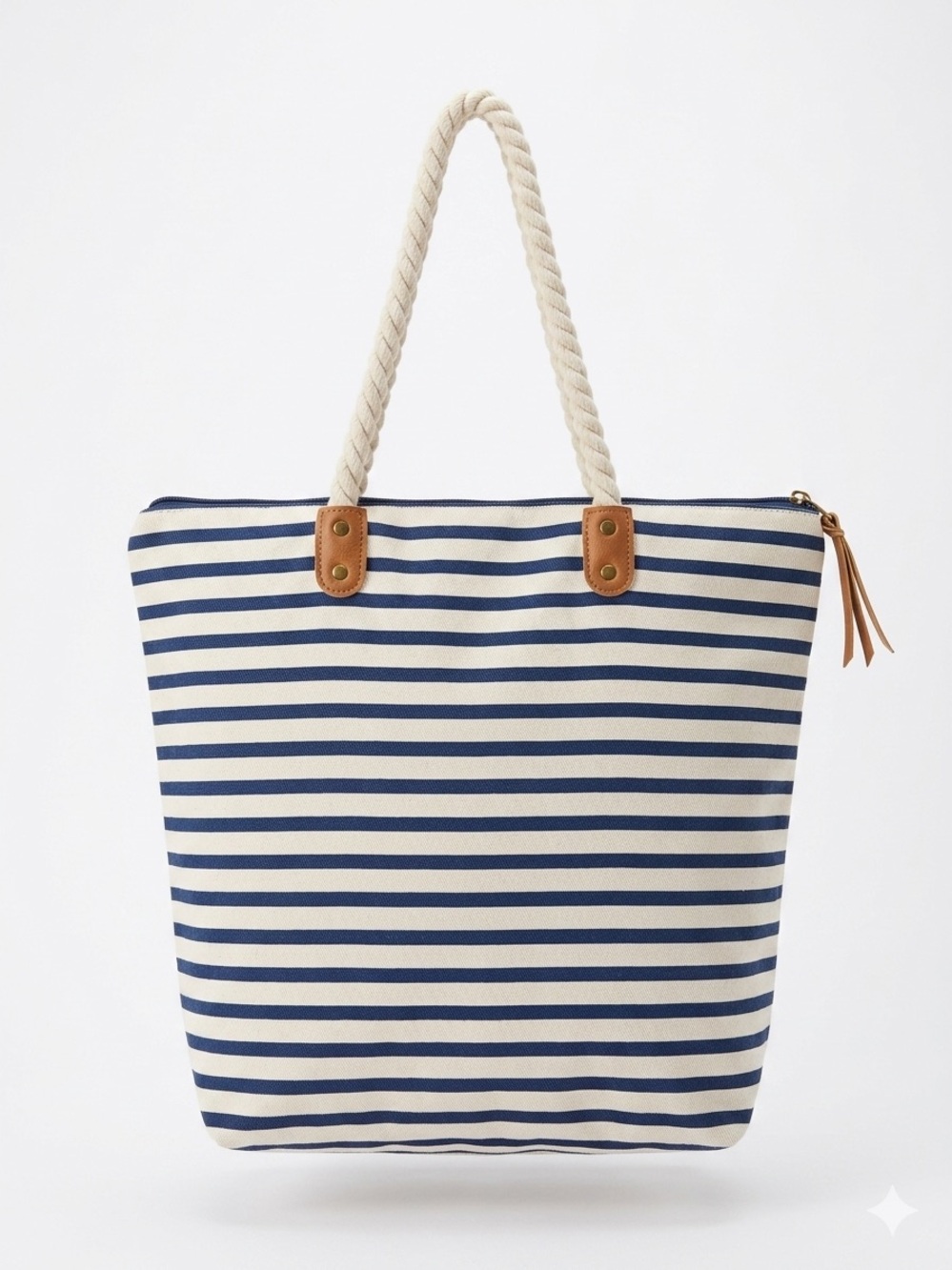 summer & rose Navy and Cream Striped Rope-Handle Beach Tote